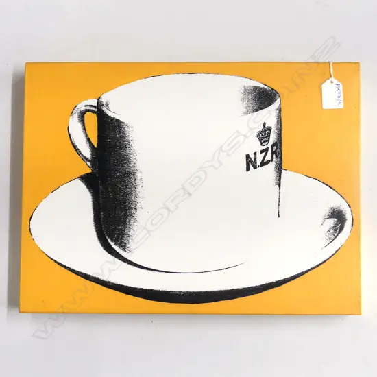 RUDOLF BOELEE 'NZR TEA CUP' SCREEN PRINT & ACRYLIC ON BOARD (YELLOW)
