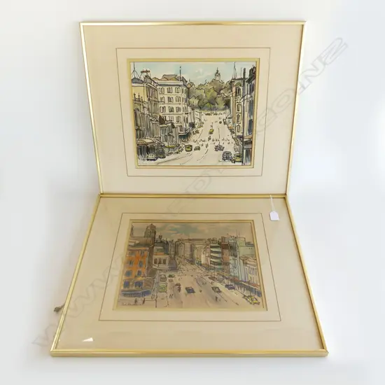 2 x CARL HOULBIEN, AUCKLAND CITY, C1958 + 1 OTHER, WATERCOLOURS,  SIGNED, 340 X 300mm
