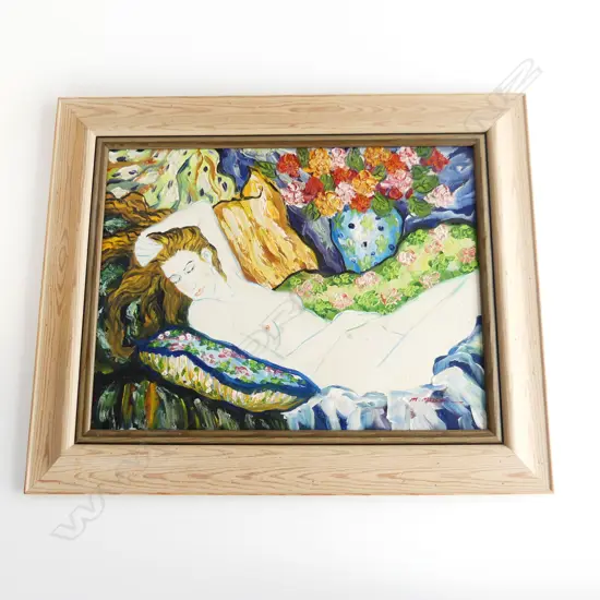 M. MASSON, RECLINING NUDE, ACRYLIC ON BOARD 310x410mm