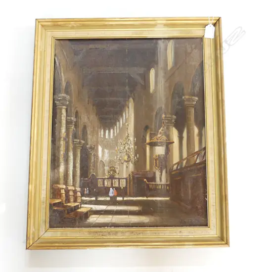 SIGNED OIL ON CANVAS - CHURCH INTERIOR - 490x390mm