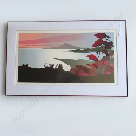 LG MALCOLM WARR PRINT 'RANGITOTO, SUMMER EVENING' 48/150 '85 455x840mm