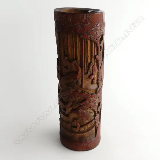 CARVED ORIENTAL BAMBOO VASE H.350mm