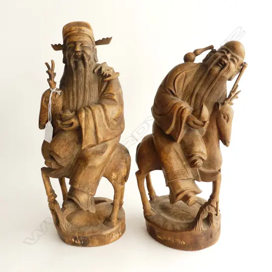 PR VINTAGE CHINESE CARVED WOODEN MEN ON HORSEBACK H.400mm