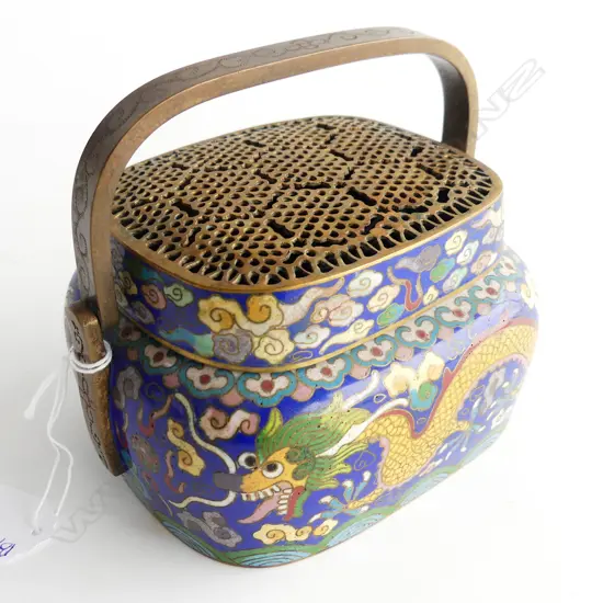 CLOISONNE CONTAINER w. PIERCED LID & HANDLE W.145mm