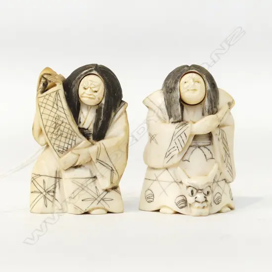 PR ORIENTAL CARVED IVORY NETSUKE w. REVOLVING FACES H.50mm