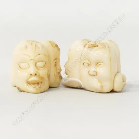 PR ORIENTAL CARVED IVORY NETSUKE; FACES H.25mm