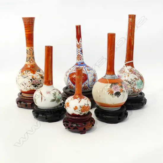 6 ASST. JAPANESE KUTANI VASES ON STANDS H.205mm (1 repaired)