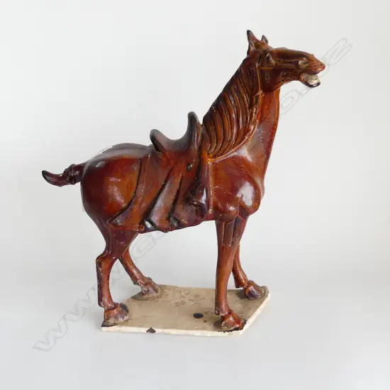 LARGE CHINESE TANG HORSE, DARK BROWN GLAZE, H 46CM,L 42CM,W 18CM