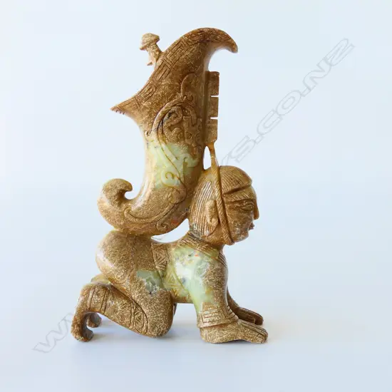 CHINESE SOAPSTONE CARVING OF A RHYTON VESSEL. H 240mm