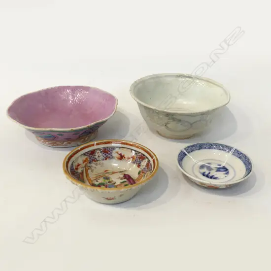 4 ORIENTAL DISHES - 2 FAULTED 170mm dia