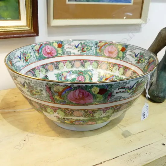 LG CHINESE FAMILLE ROSE BOWL - REPAIRED 360mm dia