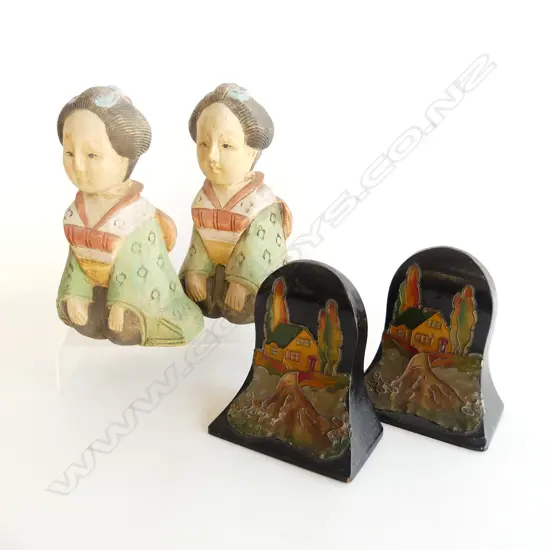 PR VINTAGE WOODEN BOOKENDS INCL  PR JAPANESE LADIES