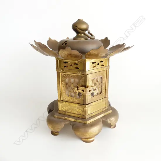 GILDED COPPER TEMPLE LANTERN H362MM