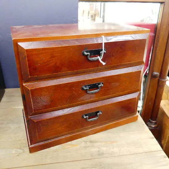 OLD JAPANESE small TANSU COLLECTORS/BEDSIDE CABINET 3 drawer H.270mm.