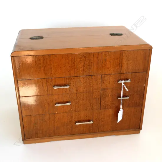 1970’S JAPANESE SEWING BOX  5 drawer lacquer & lift top. H 260mm