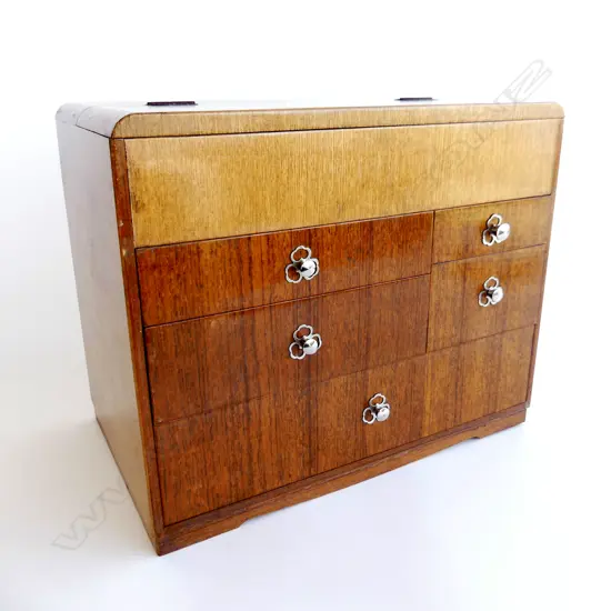 1970’S JAPANESE SEWING BOX  5 drawer lacquer & lift top. H 260mm