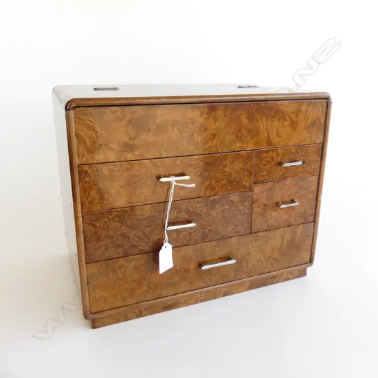 1970’S JAPANESE SEWING BOX  5 drawer lacquer and burr finish H 270mm