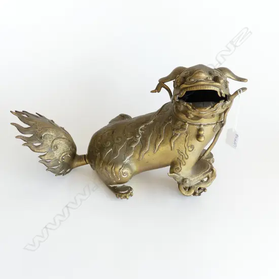 CHINESE BRASS TEMPLE DOG W.380mm