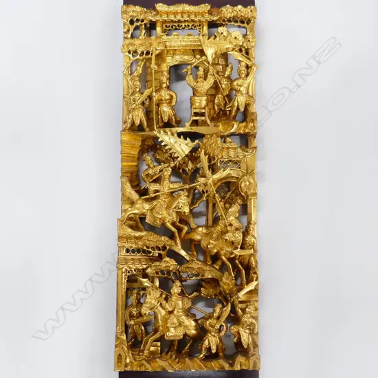 ORIENTAL CARVED WOODEN GILDED TEMPLE PANEL H 500 MM