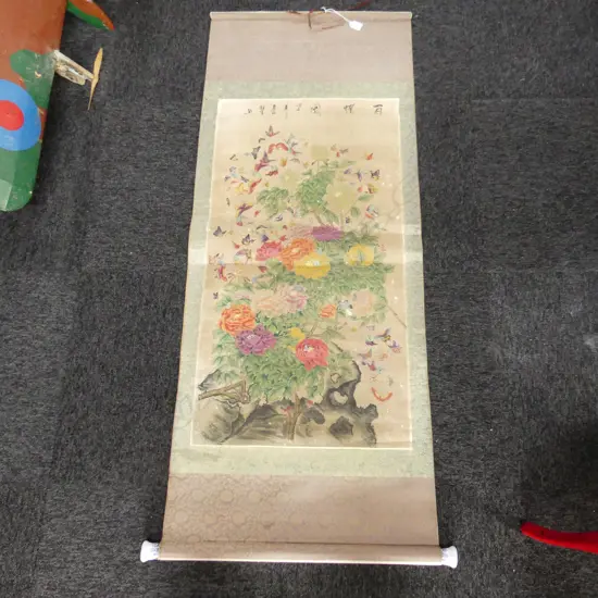 ORIENTAL SCROLL - PEONIES & BUTTERFLIES 