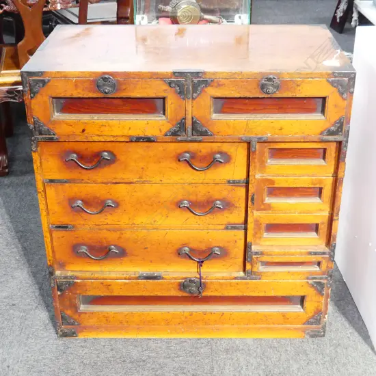 old Japanese TAKAMATSU CHEST ORANGE ‘SHINKEI-NURI’ LACQUER H.760 W.725mm