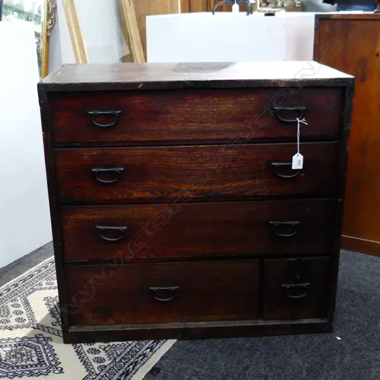 OLD JAPANESE TANSU COLLECTORS/BEDSIDE CABINET 5 drawer H.640mm.