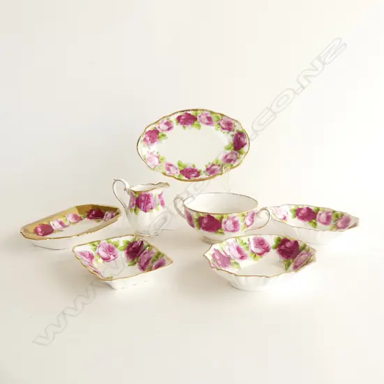 5 ROYAL ALBERT OLD ENGLISH ROSE SMALL DISHES + MILK & SUGAR 115mm dia