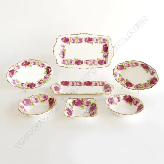 7 ROYAL ALBERT OLD ENGLISH ROSE DISHES; LARGEST 295x175mm