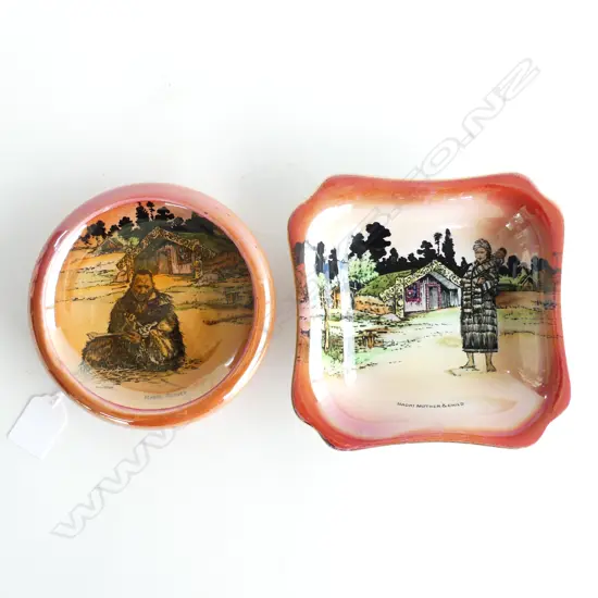 2 GRIMWADES 'MAORI WARE' BOWLS; MOTHER & CHILD & CARVER (hairline) 140mm dia