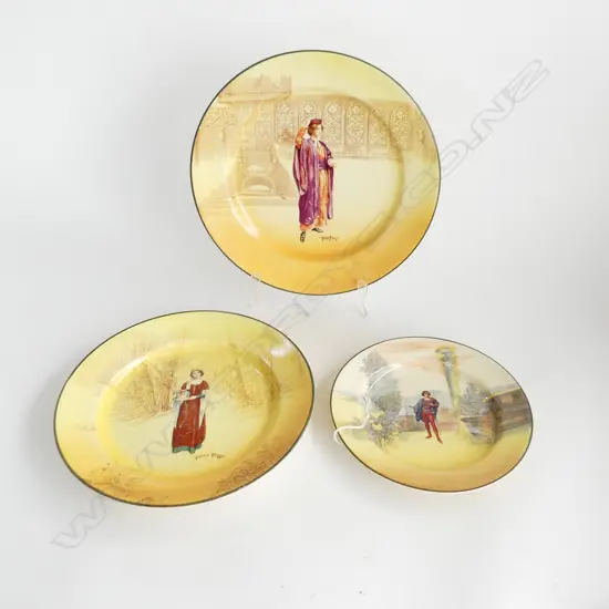 3 DOULTON SHAKESPEARE PLATES. PORTIA, 26CM DIAM , ANNE PAGE 24CM DIAM. ROMEO, 19CM DIAM.