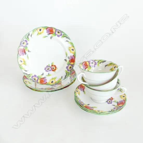 THREE 1930’S FOLEY CHINA FLORAL CUP, SAUCER, AND PLATE TRIOS ENGLAND