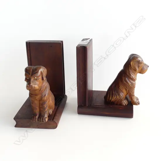 PR GERMAN VINTAGE CARVED WOODEN TERRIER DOG BOOKENDS