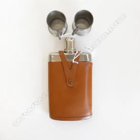 GERMAN US ZONE HIP FLASK AND TWO PEWTER SPIRIT MEASURES