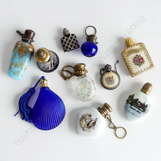 9 ASST VINTAGE MINIATURE SCENT BOTTLES INCL SOUVENIR 