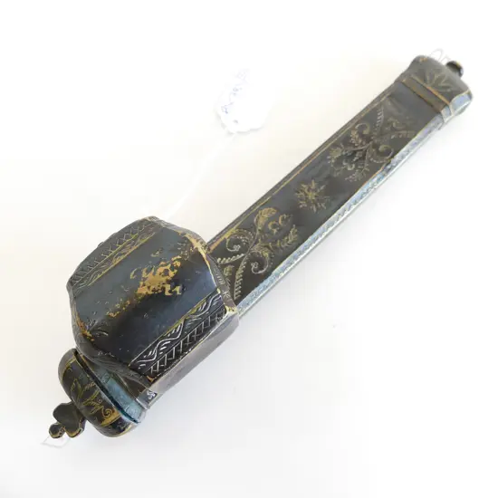 VINTAGE BRASS ETHNIC INKWELL & PEN HOLDER L.240mm