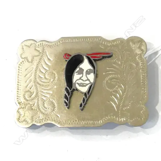 AMERICAN INDIAN DESIGN NICKEL SILVER BELT BUCKLE  90 X 60mm
