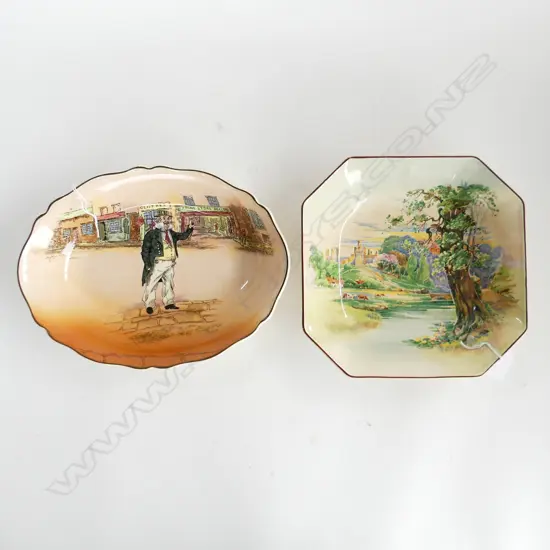 DOULTON DICKENS WARE BOWL,’CAPT CUTTLE’ L 28CM,W 20.5CM,AND DOULTON ‘SUMMERTIME IN ENGLAND’ BOWL.L 22CM XW 22CM.