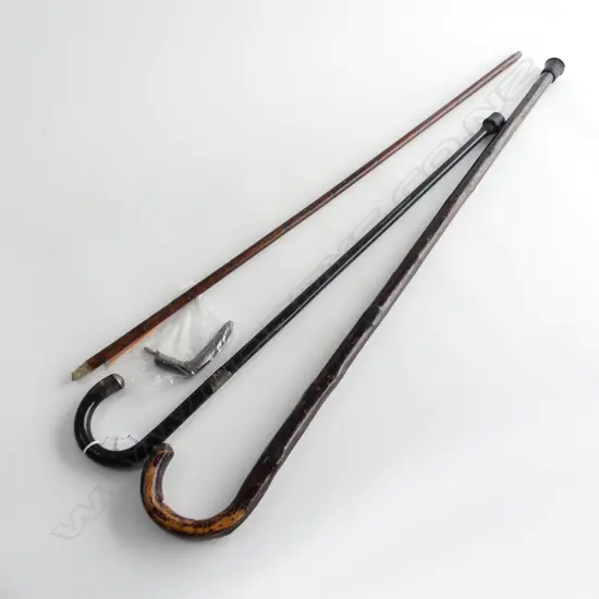 3 VINTAGE WALKING STICKS; 2 w. STG (1 FAULTED)