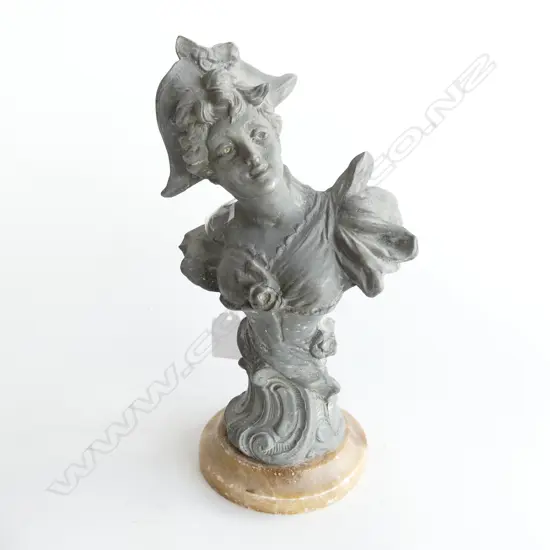 FRENCH STYLE BUST OF LADY ON MARBLE BASE H. 240mm