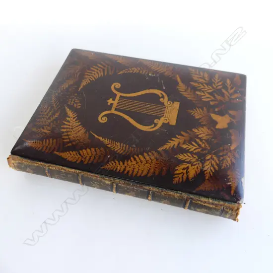 ANTIQUE WOOD & LEATHER BOUND MUSIC BOOK WITH HARP & FERN DECORATION “THE NATIONAL MELODIST” EDINBURGH