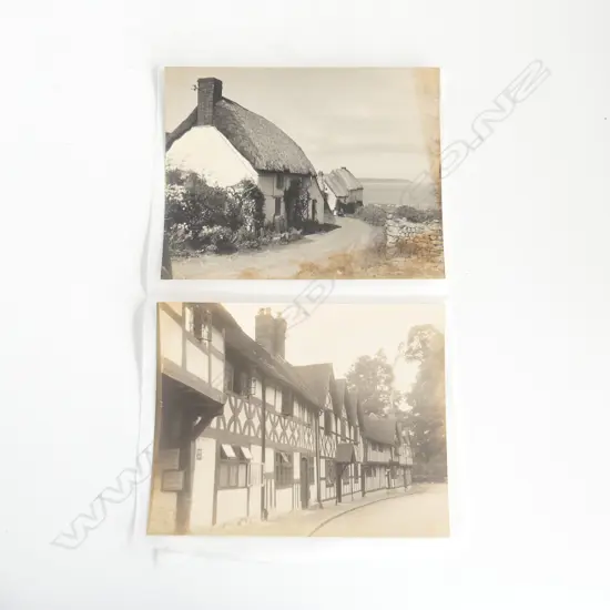 UNA GARLICK (1883-1951) 2x VINTAGE PHOTOS thatched houses  200 x 145mm unframed