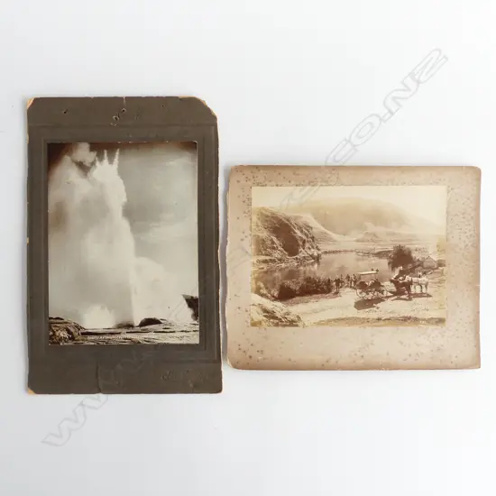 2 EARLY NZ PHOTOGRAPHS; ATEAMURI WAIKATO RIVER 145x200mm, POHUTU & FEATHER GEYSERS WHAKAREWAREWA 205x150mm 