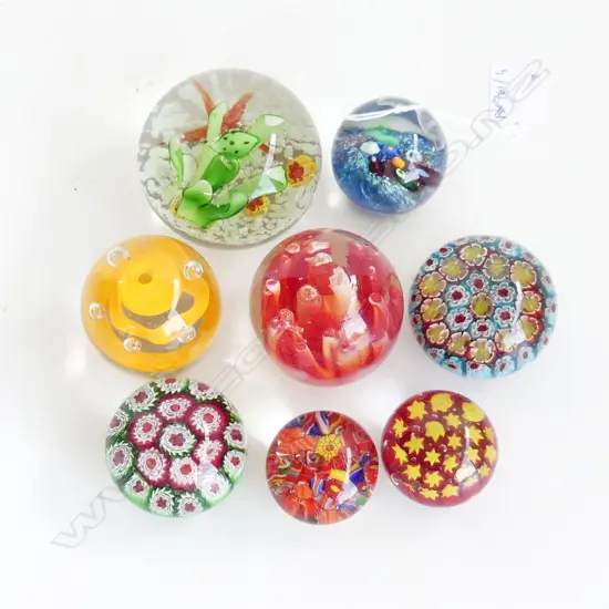 8 SMALL ART GLASS PAPERWEIGHTS (1 PETER VIESNIK) LARGEST 70mm dia