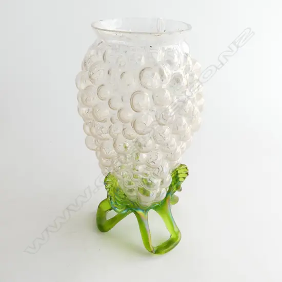 VICTORIAN GLASS “GRAPES” LUSTRE VASE WITH GREEN FRILL FOOTED BASE H. 240mm