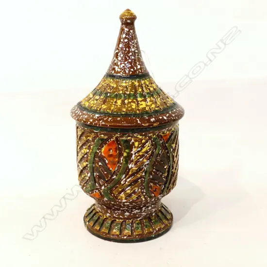 ITALIAN LIDDED RETRO JAR MULTI COLOUR INCISED H.310mm