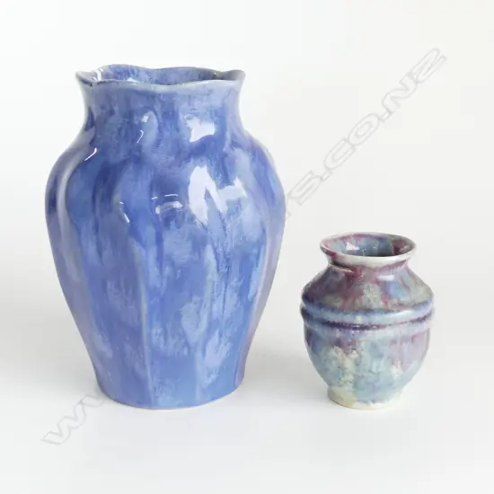 2 VASES, CROWN FRACTION MARK TRICKLE GLAZE (H.90mm) & BLUE NO. 59 (H. 180mm)