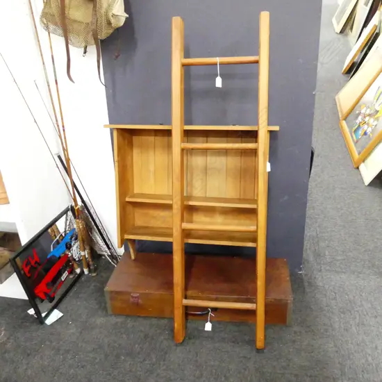 RIMU LADDER H.1200mm W.340mm + WOODEN WALL SHELF 675x235x615mm