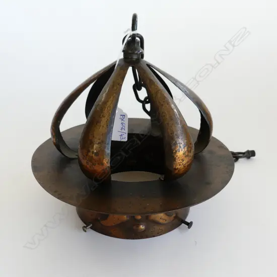 ARTS & CRAFTS BEATEN METAL PENDANT LIGHT FITTING H.200mm / 210mm dia