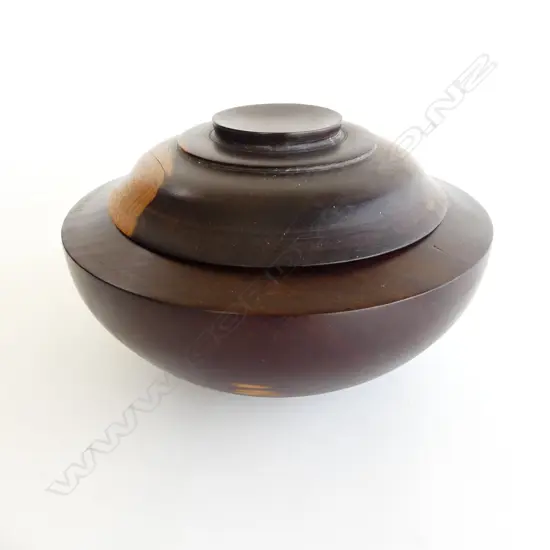 CARVED LIDDED WOODEN CONTAINER 270mm dia