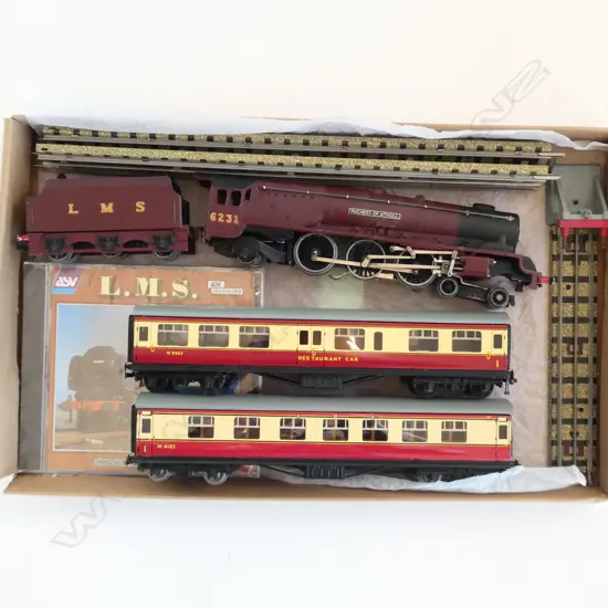 HORNBY BUBLO MODEL TRAIN; 'DUCHESS OF ATHOLL' + 2 CARRIAGES, 3 PCES TRACK + BUFFER & CD